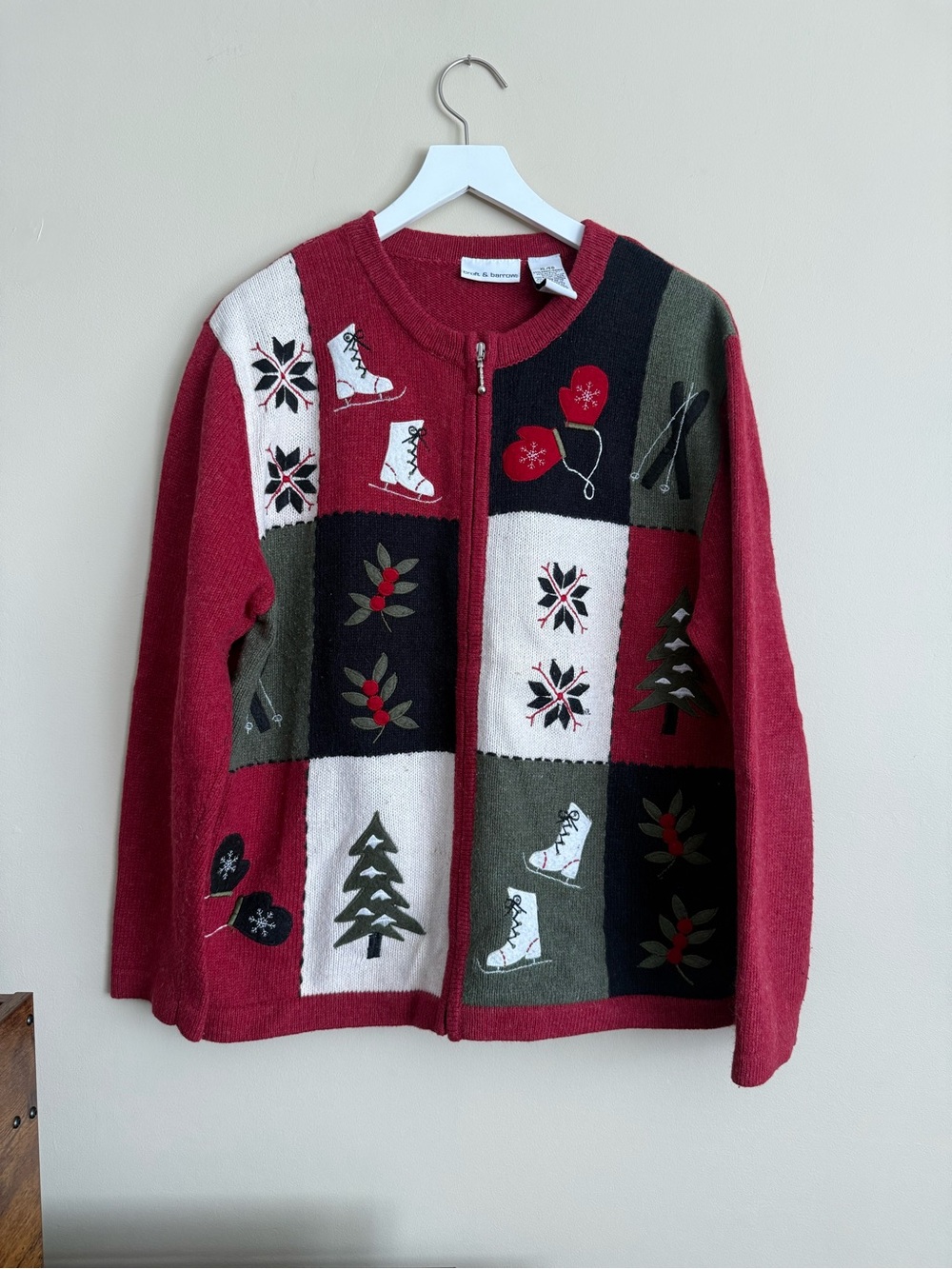 Christmas Holiday Patchwork Pattern Cardigan Sweater Jacket XL